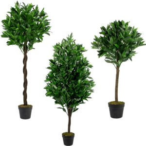 Artificial Lifelike Outdoor Round & Pyramid Bay Trees - 90cm to 120cm High